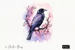 Pastel Raven Clipart | Watercolor Halloween PNG Product Image 1