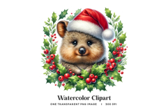 Quokka Wreath Clipart PNG Aussie Christmas Animal Santa Hat Product Image 1