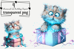 Whimsical Cat Birthday Clipart Watercolor PNG Product Image 1