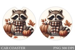 Fall Raccoon Car Coaster. Fall Car Coaster Sublimation Product Image 1
