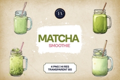 Matcha Smoothie Clipart Bundle 4 PNG Product Image 1
