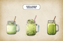 Matcha Smoothie Clipart Bundle 4 PNG Product Image 2