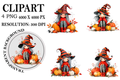 Whimsical Halloween Girl Clipart Watercolor PNG Product Image 1