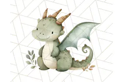 Watercolor Baby Dragon Clipart, Cute Nursery Fantasy PNG Product Image 2