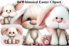 Whimsical Bunny Easter Clipart, Watercolor Easter Bunny PNG Product Image 1