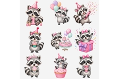 Girl Raccoon Birthday Clipart PNG, Cute Birthday Raccoon PNG Product Image 3