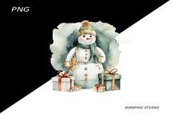 Green Snowman Clipart, Gold and Emerald Chistmas Clipart Product Image 1
