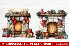 Cozy Christmas Fireplace Clipart | Holiday Mantel &amp; Winter Product Image 1