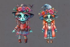 Watercolor Halloween Zombie Doll. PNG sublimation Product Image 5