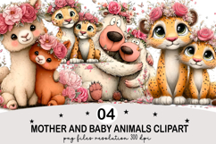 Mother and Baby Animals Clipart Watercolor png Product Image 1