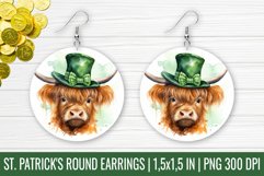 St. Patrick&#039;s Day Highland Cow | Round Earrings Sublimation Product Image 1