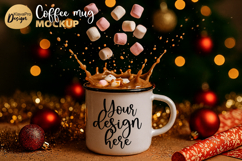 Vintage Christmas Mug Mockup | Holiday Enamel Cup with Gifts Product Image 1
