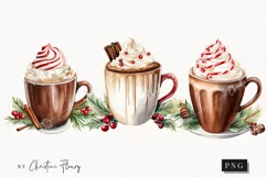 Watercolor Hot Cocoa Clipart | Watercolor Christmas PNG Product Image 1