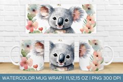 Cute Koala Mug Wrap|Flower Mug Watercolor Design Product Image 1