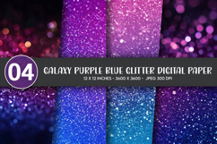 Galaxy Purple Blue Glitter Digital Paper Product Image 1