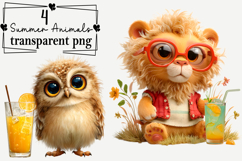 Quirky Summer Animals Clipart Watercolor png Product Image 1