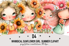 Whimsical Sunflower Girl Summer Clipart Watercolor png Product Image 1