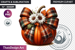 Floral Coquette Pumpkin and Daisy PNG with bow fall Clipart Product Image 1