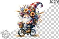 Floral Crown Gnome Rides A Bike Sublimation Clipart Design Product Image 1