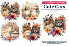 Cute Cats Watercolor cliparts |Cute cats illustrations Product Image 1