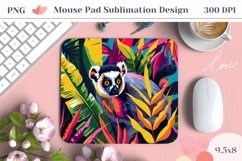Funny Lemur Mouse Pad Design, Tropical Leaves Sublimation Product Image 1