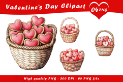 Valentine Heart Cookies Basket Clipart PNG Product Image 1