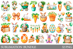 Bunny Carrot Sublimation Bundle. Bunny Carrot Clipart Product Image 1