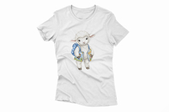 Cute Lamb with Backpack Holding Books Watercolor PNG Product Image 4