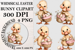Whimsical Bunny Easter Clipart, Watercolor Easter Bunny PNG Product Image 1