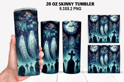 Ghost Skinny Tumbler 20oz Wrap Design, Halloween Tumbler PNG Product Image 1
