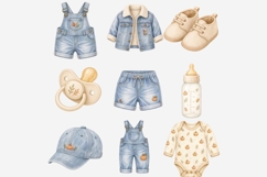 Autumn Baby Clipart | Watercolor Baby Denim Outfit PNG Product Image 2