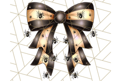 Muted Halloween Bow Clipart, Fall Ribbon PNG Autumn Hair Bow Product Image 4