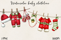 Watercolor Christmas Baby Clothesline Clipart PNG Product Image 1
