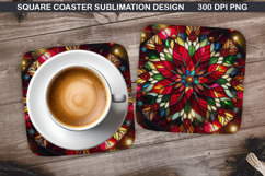 Poinsettias Coaster Sublimation, Christmas Coaster PNG Product Image 1