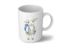 Cute Lamb with Backpack Holding Books Watercolor PNG Product Image 5