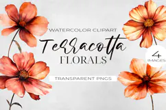 Watercolor Terracotta Flowers Clipart, PNG. Product Image 1