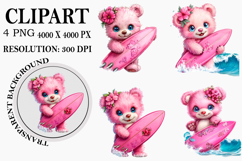 Whimsical Summer Teddy Bear Clipart Watercolor PNG Product Image 1