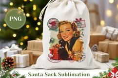 Retro Woman Santa Sack, Retro Christmas Gift Bag Design Product Image 1