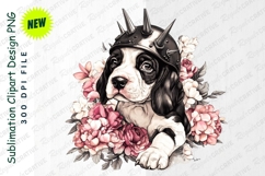 Dog With Spiked Helmet Surrounded By Flowers Clipart Product Image 1