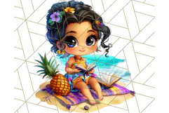 Chibi Summer Girls Clipart PNG, Bright Kawaii Summer Art Product Image 4