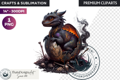Cute Baby Dragon in a egg Clipart, dragon egg, Fantasy PNG Product Image 1