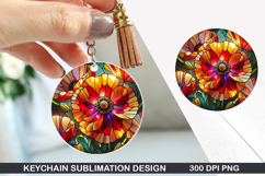 Flower Keychain Sublimation - Spring Keychain PNG Design Product Image 1