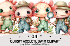 Quirky Axolotl Swim Clipart png Watercolor png Product Image 1