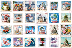 Christmas In July Postage Stamps Clipart - Set Of 48 Png Product Image 2