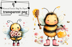 Whimsical Summer Baby Bee Clipart Watercolor PNG Product Image 1