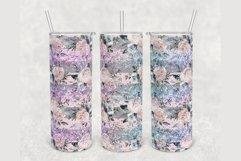 Pink Grey Glitter Stripe Roses glitter 20 oz skinny tumbler Product Image 1