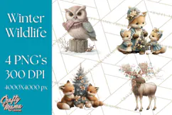 Snowy Forest Animals Clipart PNG, Holiday Woodland Art Product Image 1