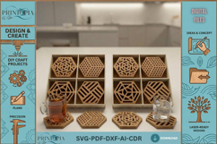 Laser Cut Coaster Bundle with Box Geometric and Playing Card Product Image 1