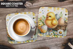 Cute Chick, Holiday Themes, Buffalo Plaid Square Coaster PNG Product Image 1