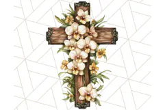 Faith Cross PNG with Flowers, Watercolor Religious Art Print Product Image 4
